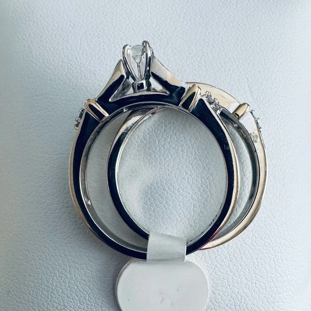 14K White and Yellow Gold Diamond Bridal Ring Set size 8.25
